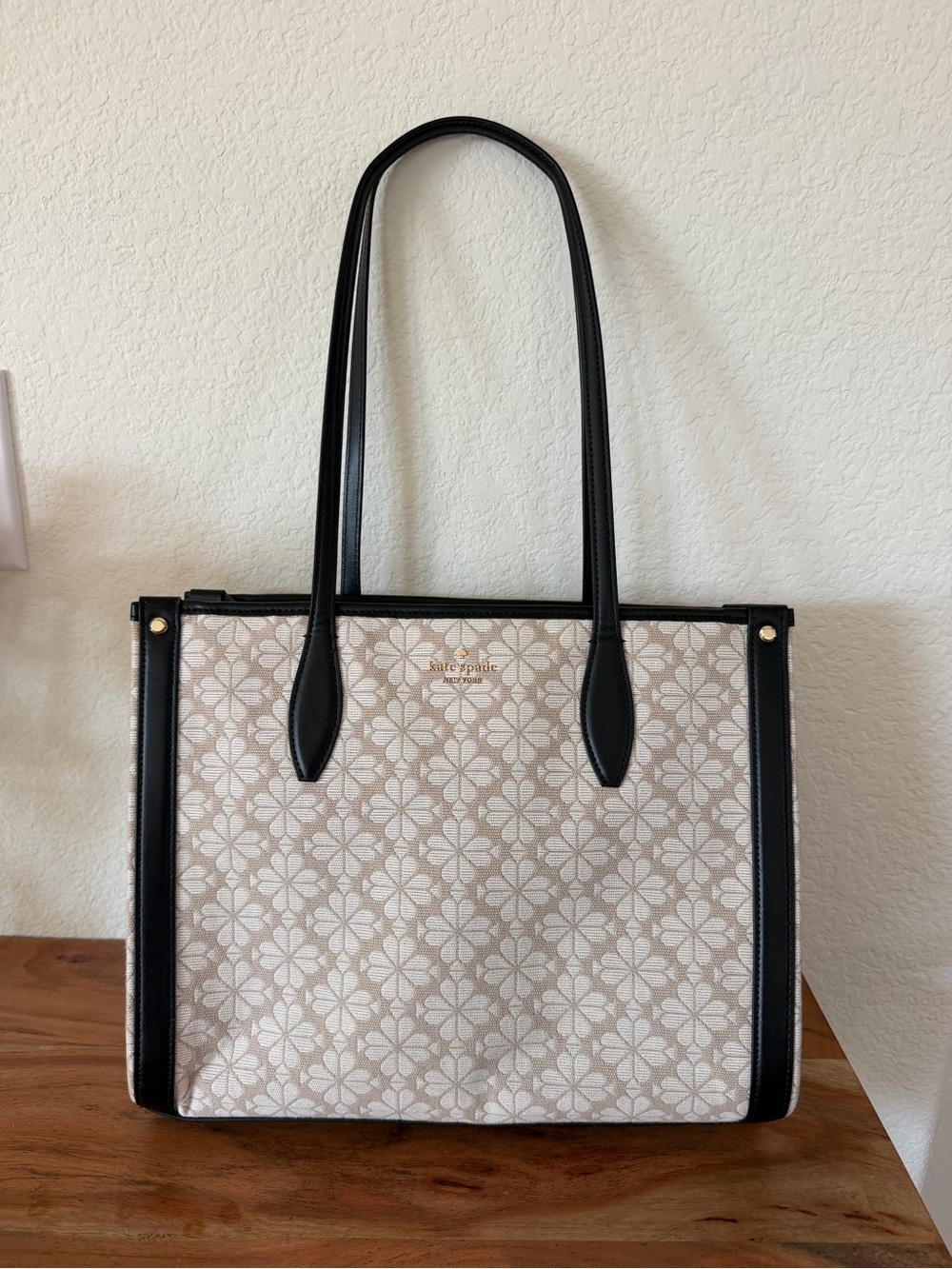 kate spade Black & Cream Floral Canvas Tote with Long Straps